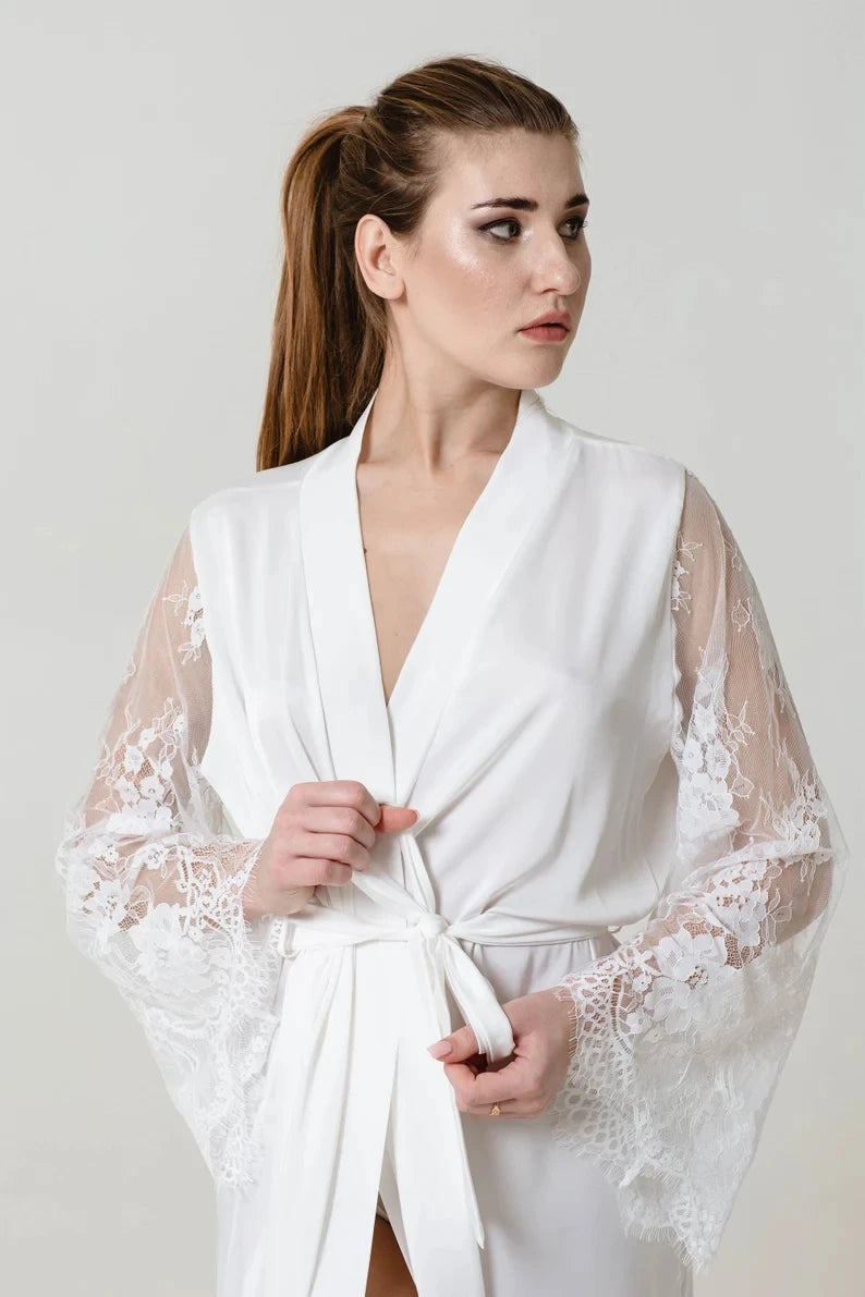 Bride Robe with Lace Sleeves