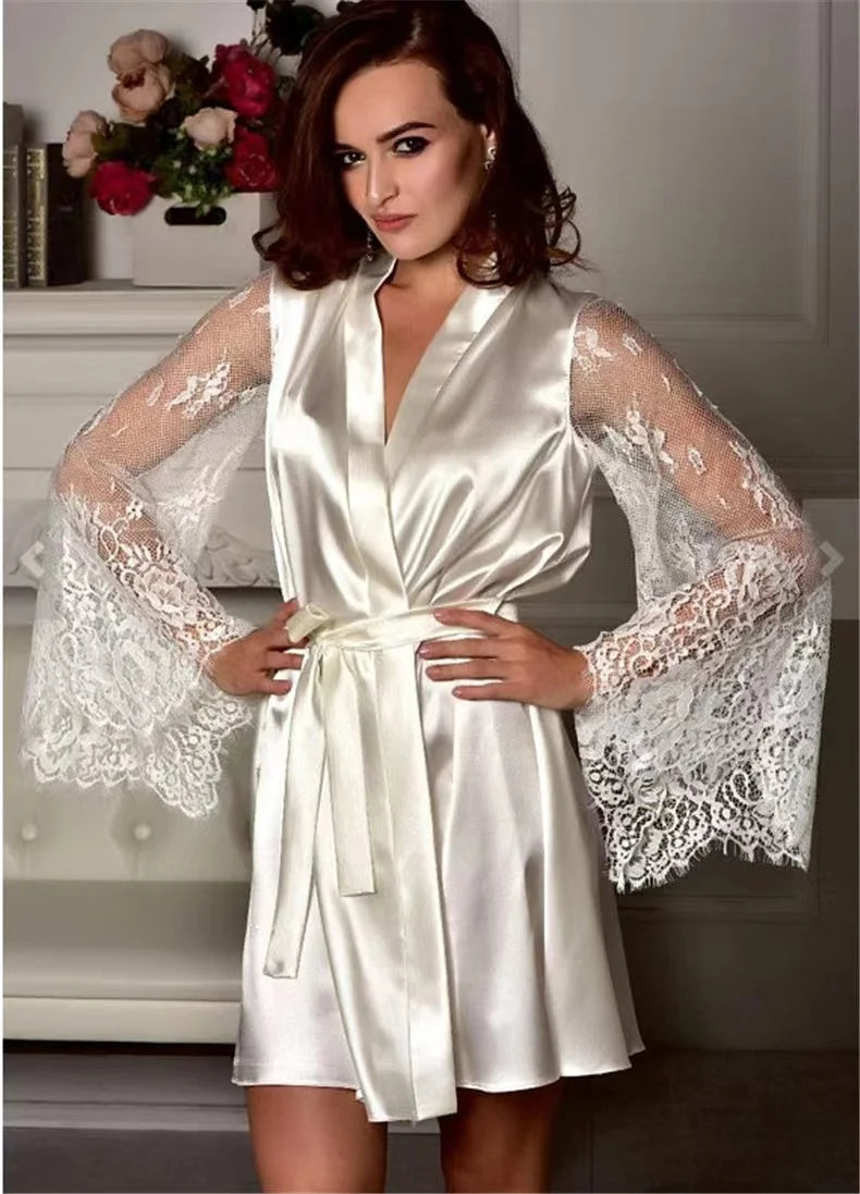 Bride Robe with Lace Sleeves