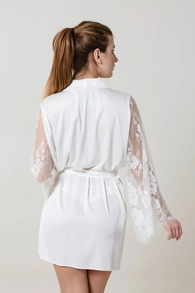 Bride Robe with Lace Sleeves