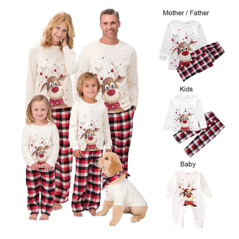 Family Cotton Plaid Reindeer Pyjama Set