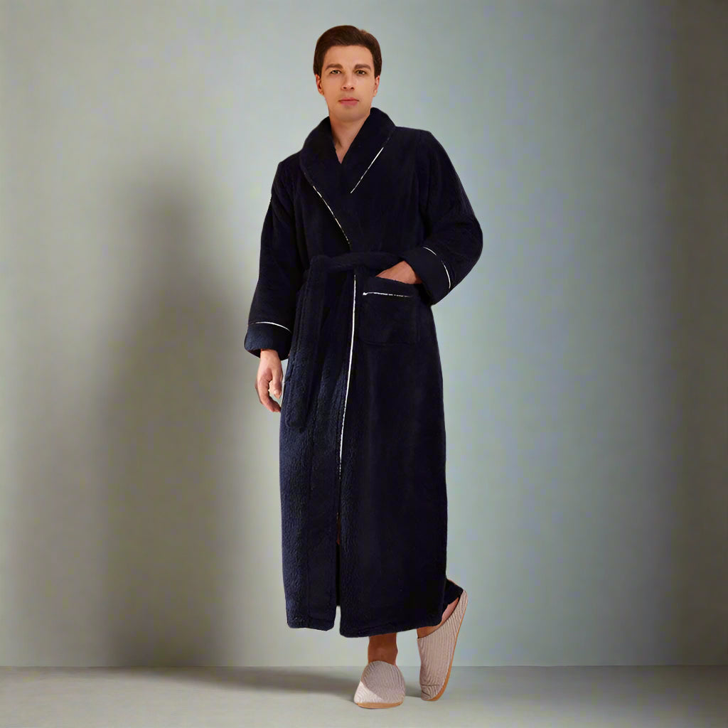 Men's Dark Blue Fluffy Dressing Gown