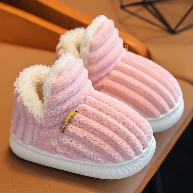 Kids Fluffy Pink Slipper Booties