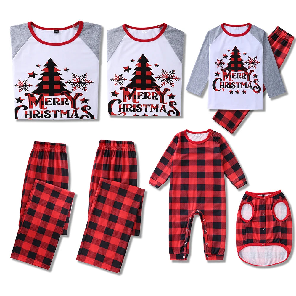 Red Tree Print Christmas Family Pyjama Set