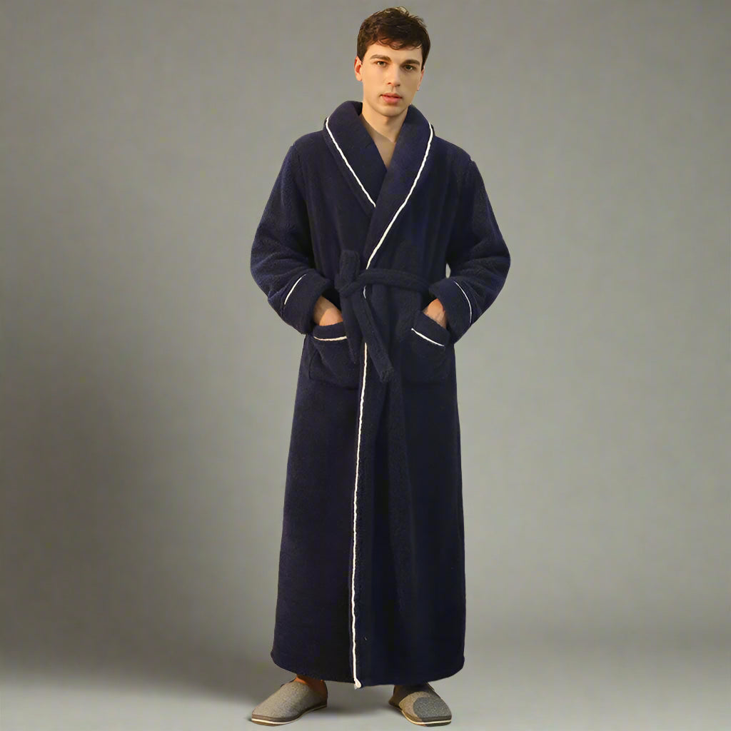 Men's Navy Blue Fluffy Dressing Gown