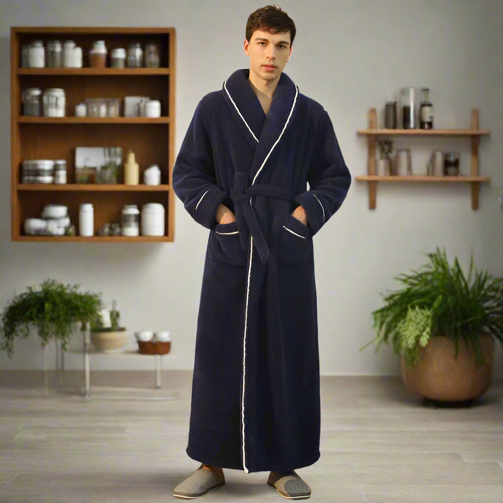 Men's Dark Blue Fluffy Dressing Gown