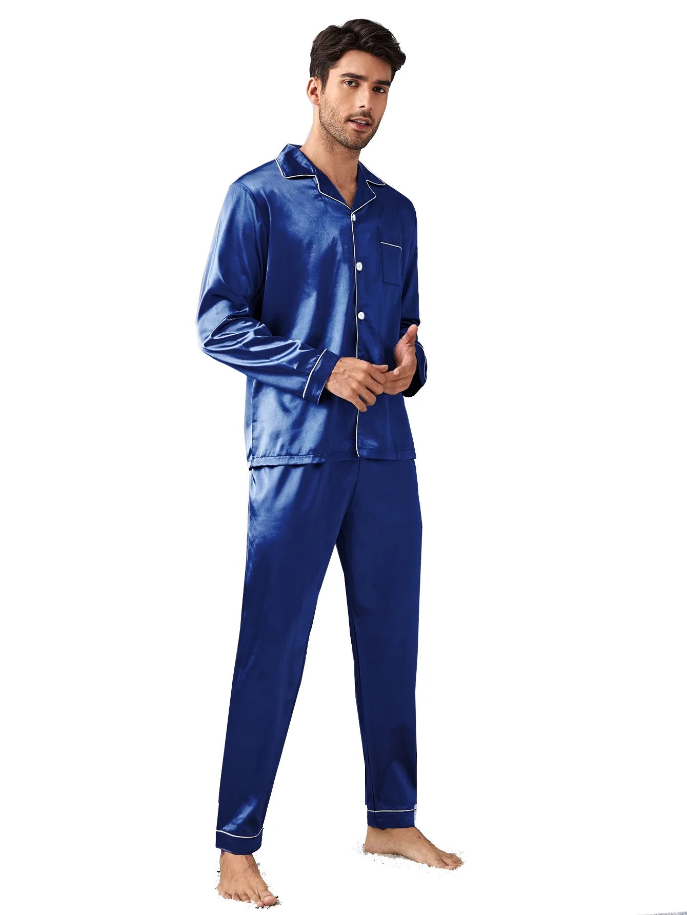 Men's Button Up Silk Pyjamas Set