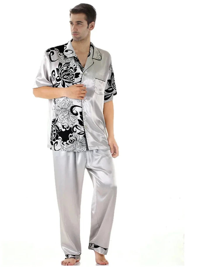 Men's Satin Like Rose Pyjama Set