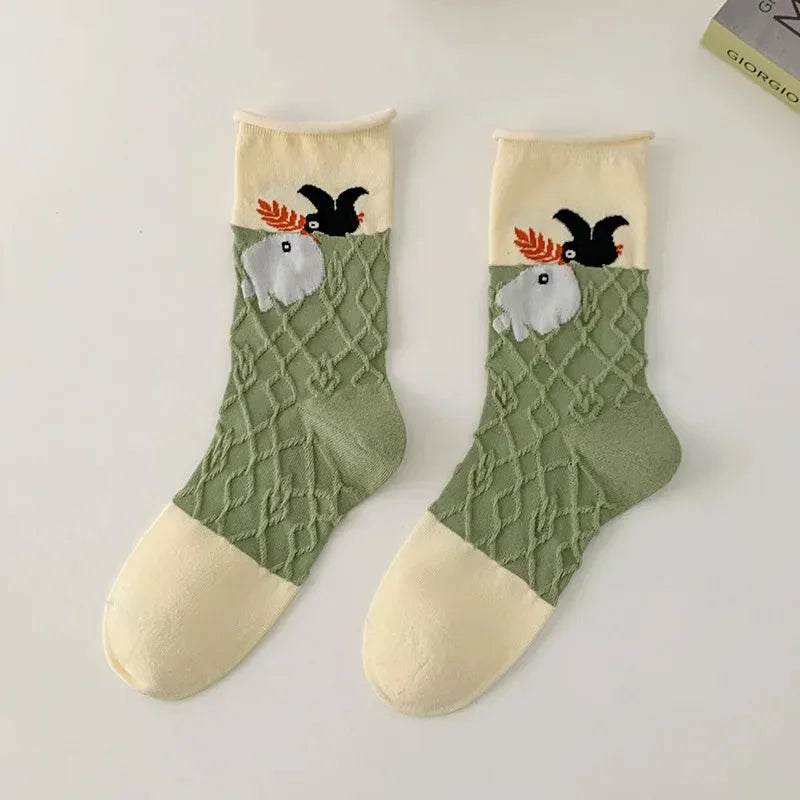Women's Retro Green Flower Socks
