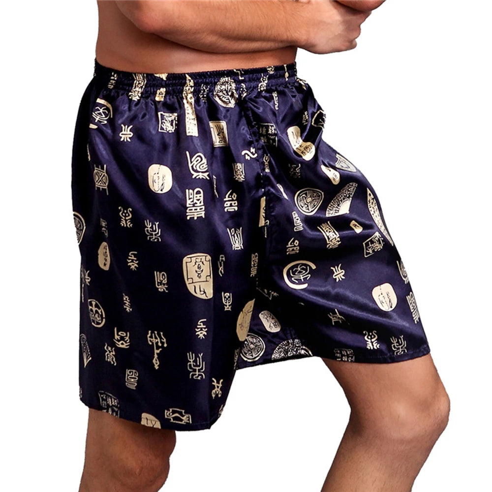 Men's Coloured Satin Printed Pyjama Shorts