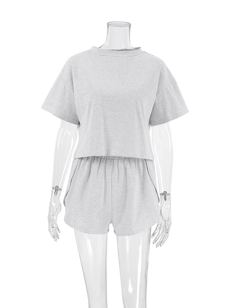 Striped Two-Piece Cotton Shorty Pyjamas