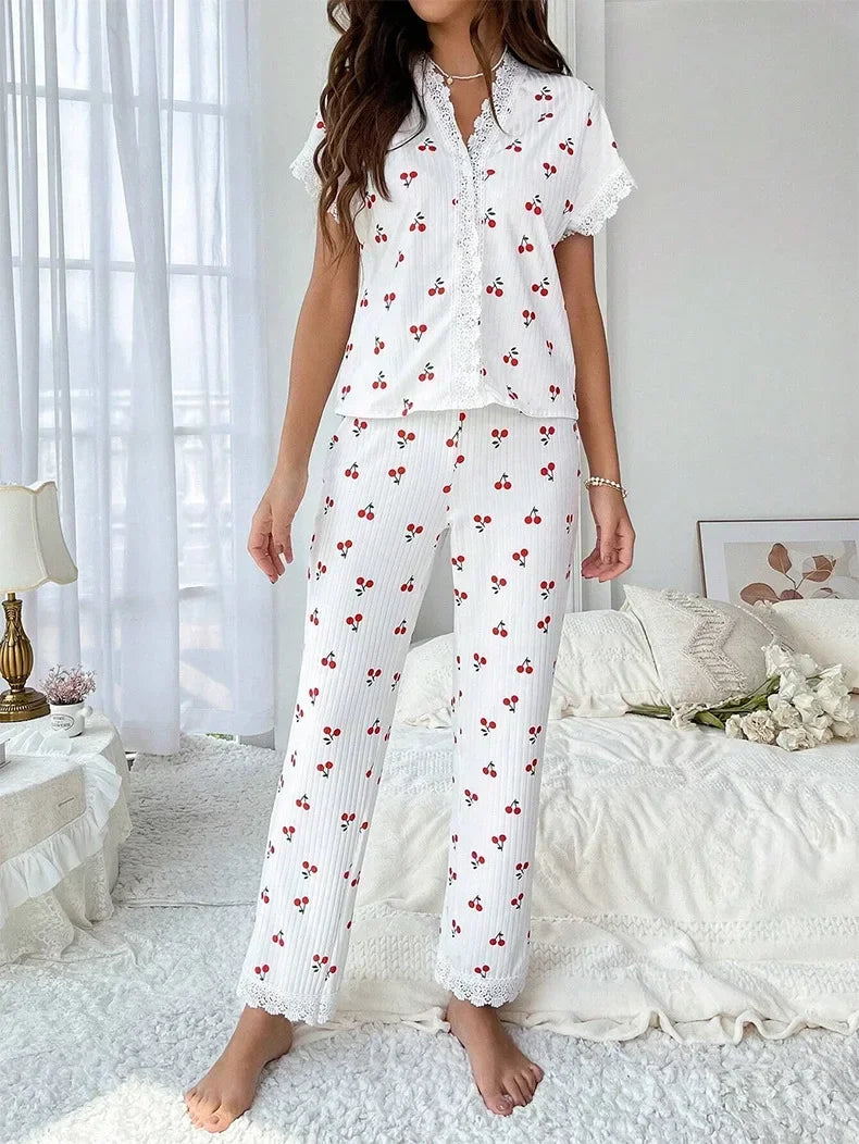 Women's Lace Trim Pyjama Set