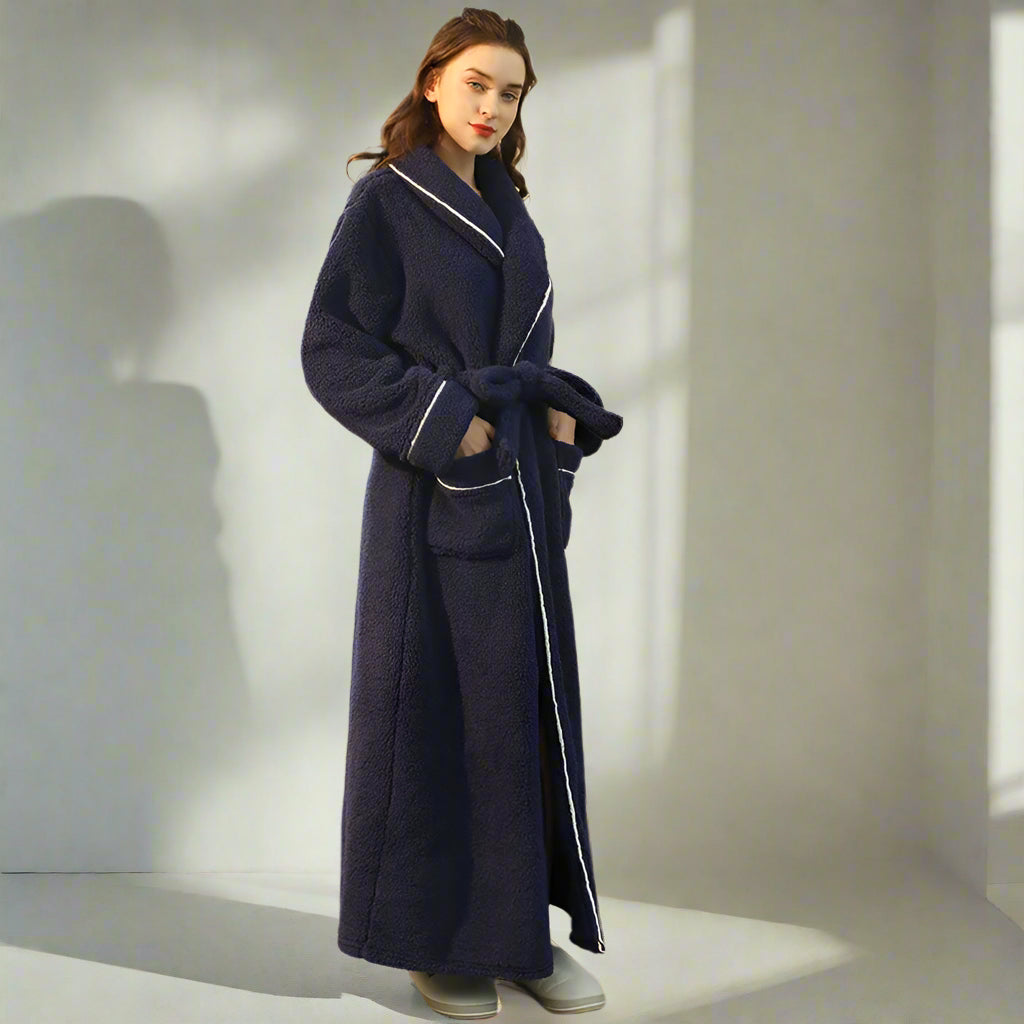 Women's Navy Fluffy Dressing Gown