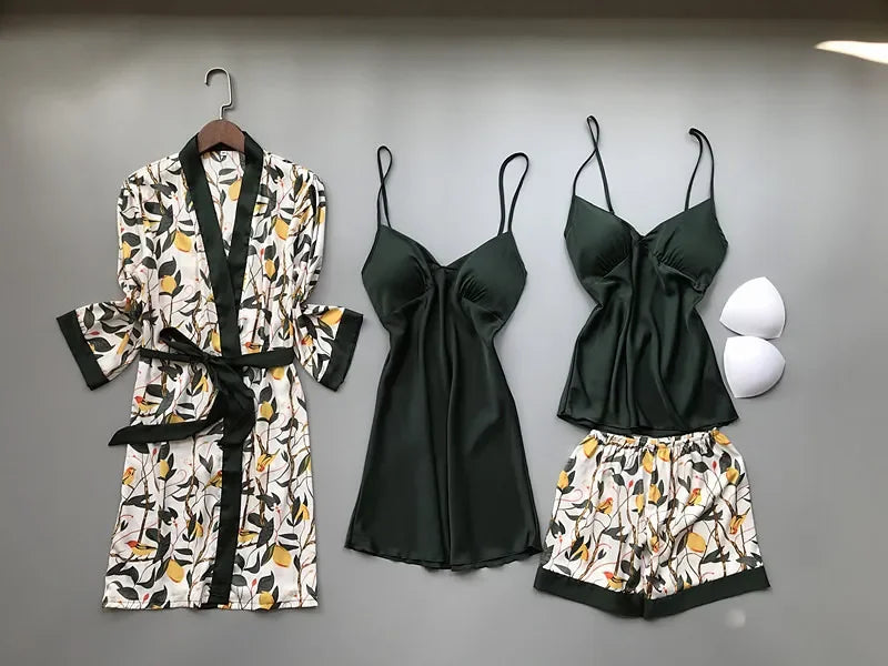 Women's Floral Silk Pyjama Shorts Set
