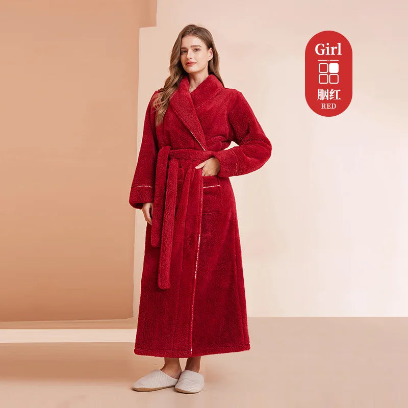 Women's Red Fluffy Dressing Gown