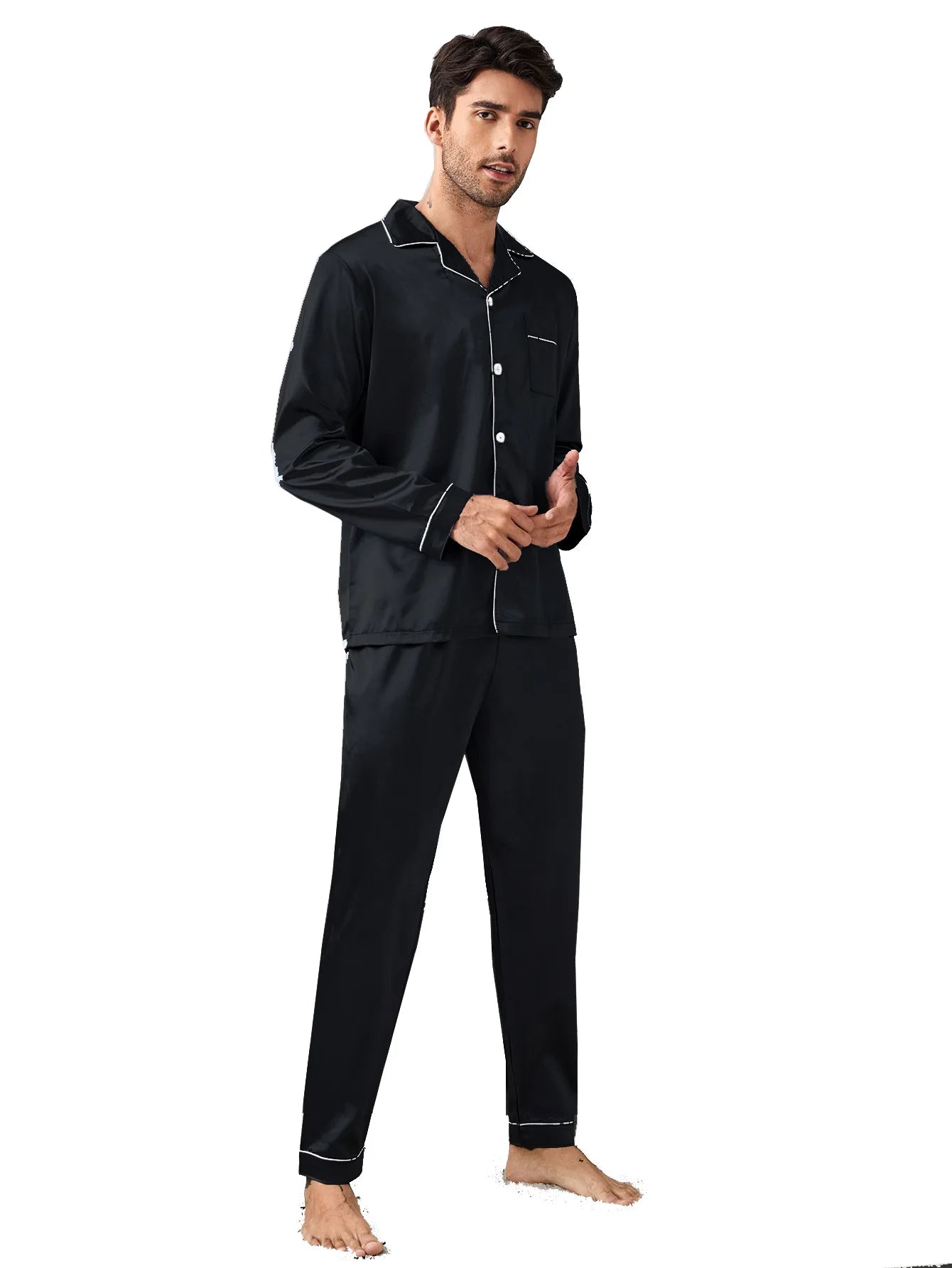 Men's Button Up Silk Pyjamas Set