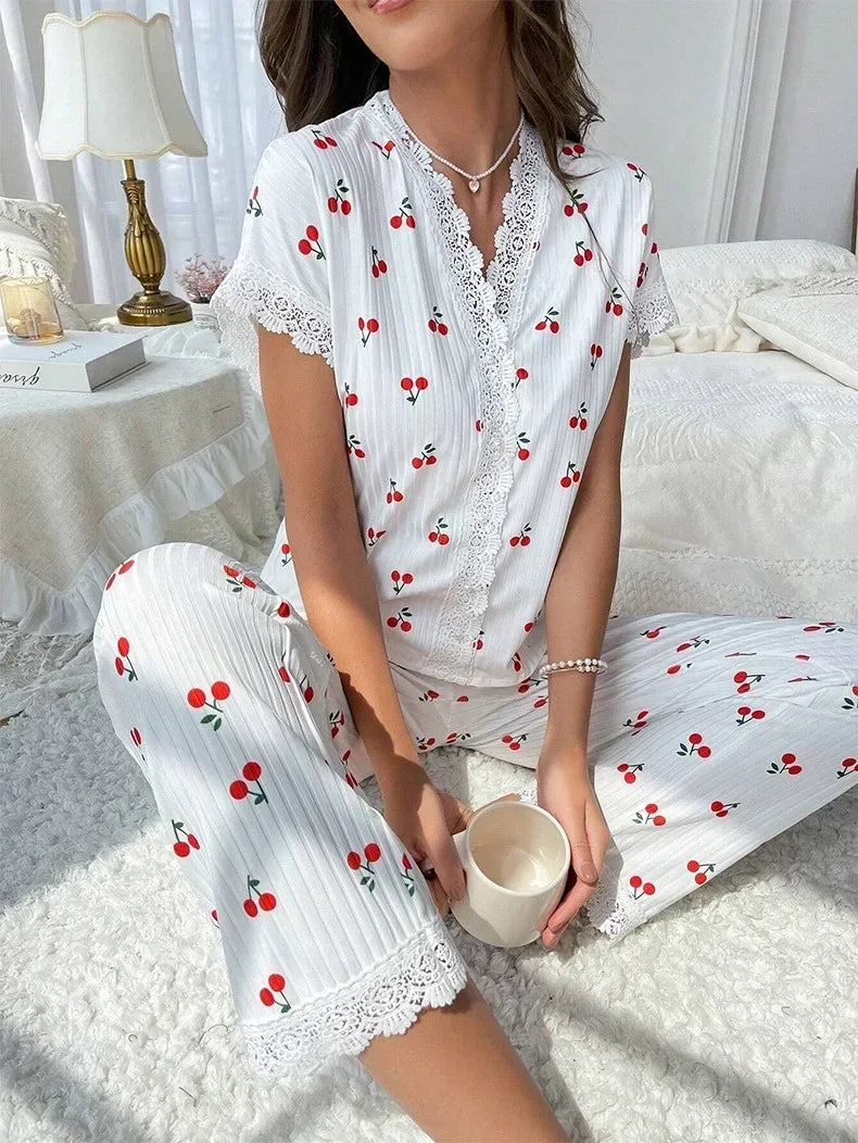Women's Lace Trim Pyjama Set