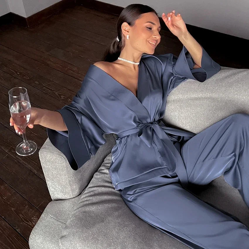 Women's Satin Sleepwear Set with Robe