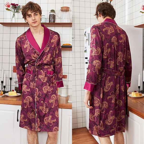 Men's Red Printed Robe