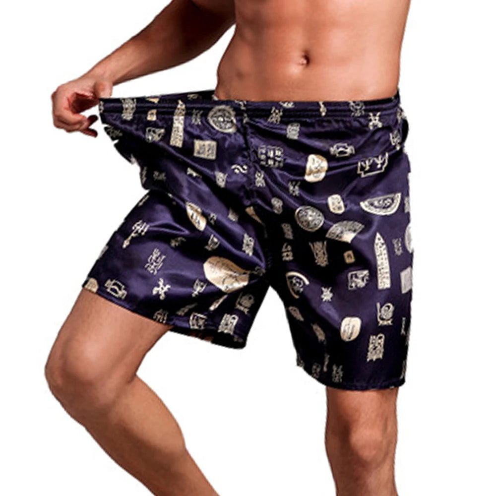 Men's Coloured Satin Printed Pyjama Shorts