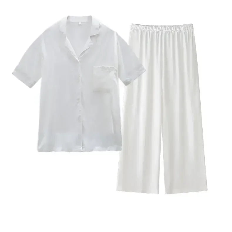 Women's Cotton Satin Embroidery Pyjama Set