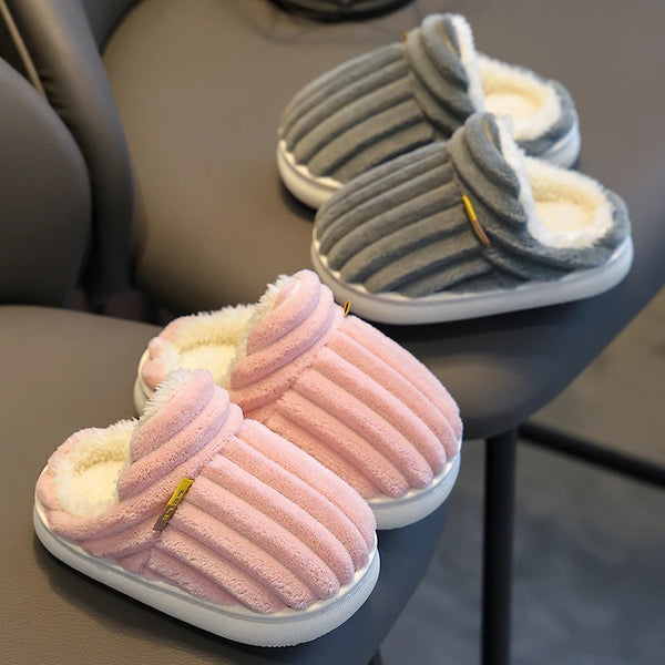 Kids Pink Plush Slide On Slippers