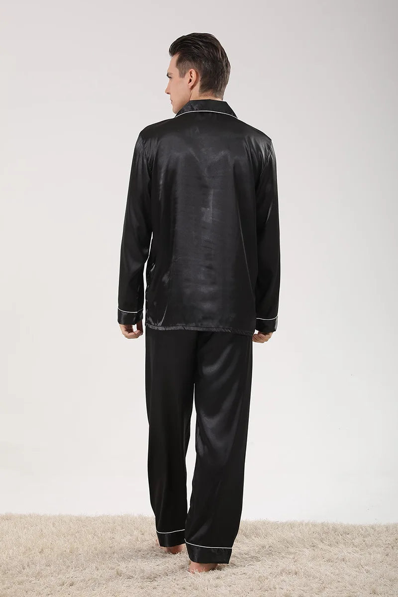 Men's Long Sleeve Silk Pyjama Sleepwear Set