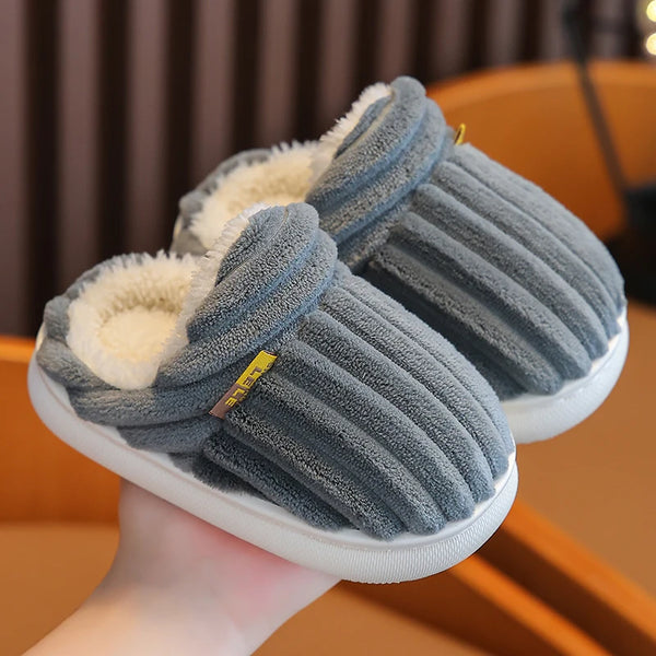 Kids Grey Plush Slide On Slippers