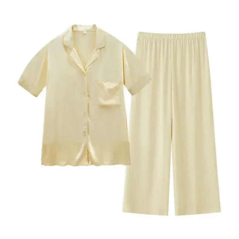 Women's Cotton Satin Embroidery Pyjama Set