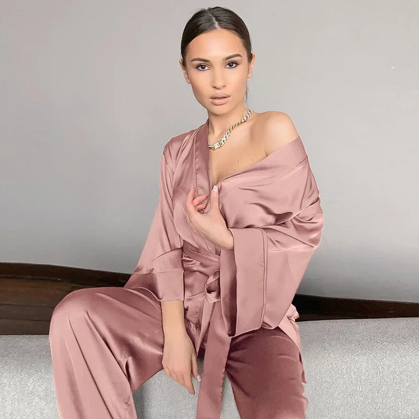 Women's Satin Sleepwear Set with Robe