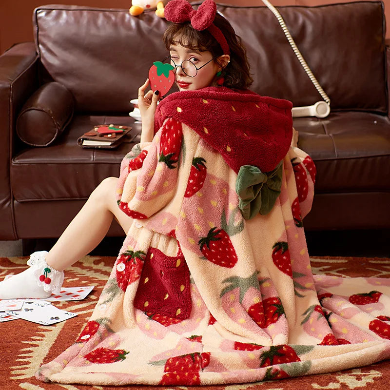 Sweet Strawberry Hooded Pyjama Jacket