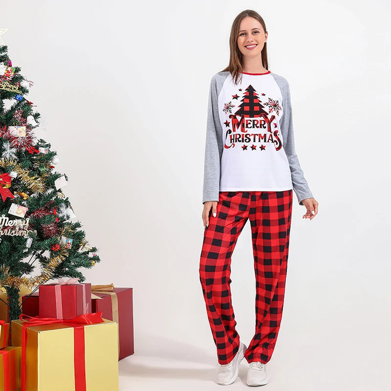 Red Tree Print Christmas Family Pyjama Set