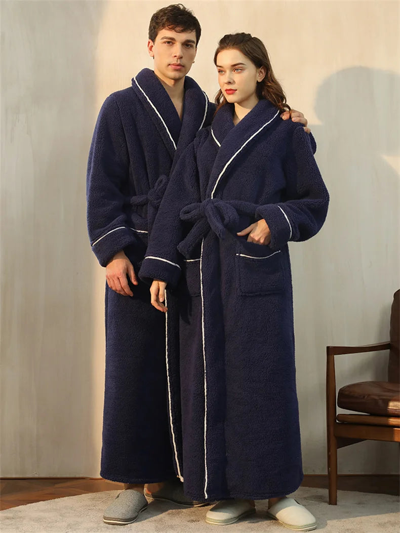 Women's Navy Fluffy Dressing Gown