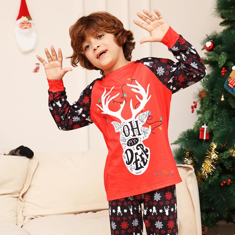 Family Red Antlers Matching Pyjamas Set