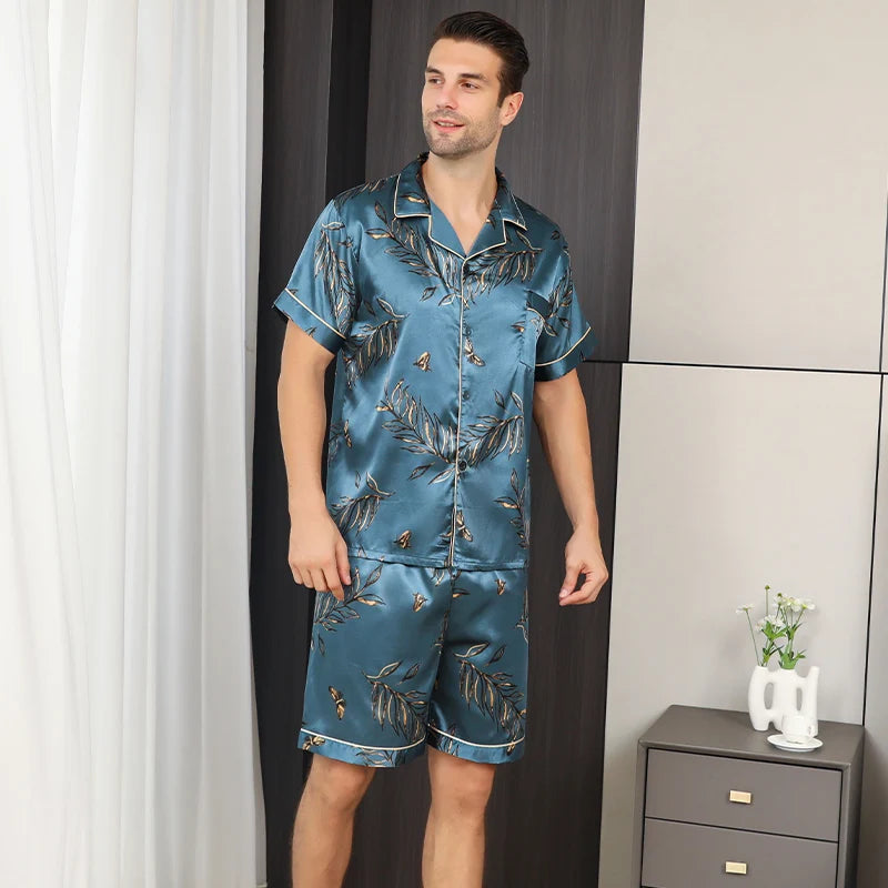Men's Blue Silky Pyjama Set