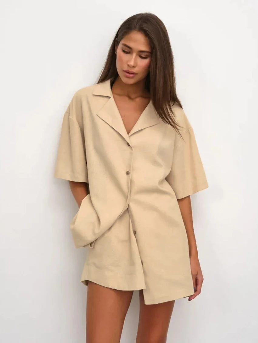 Women's Cotton Khaki Short Pyjama Set