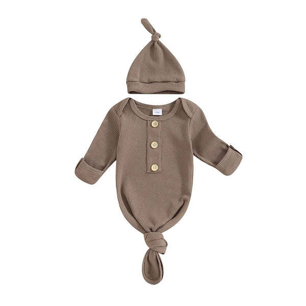Brown Baby Knotted Hat & Sleeper Suit Set