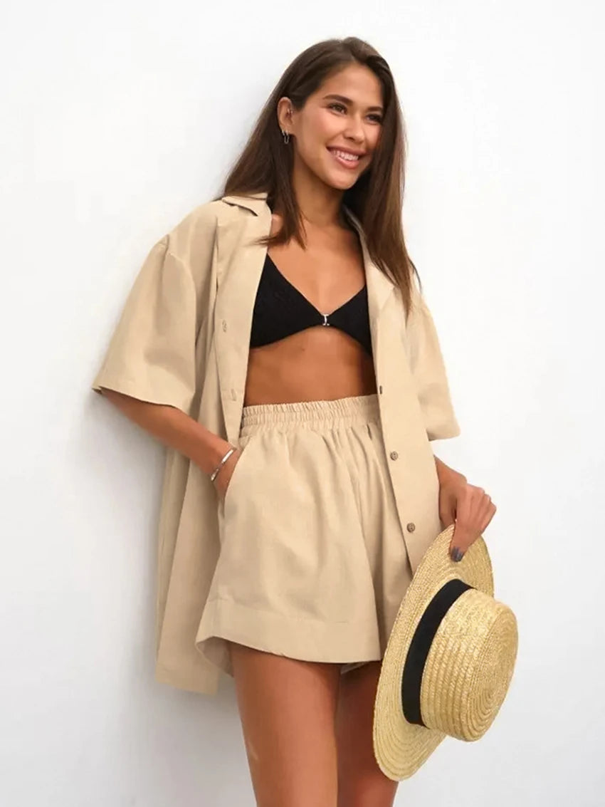 Women's Cotton Khaki Short Pyjama Set