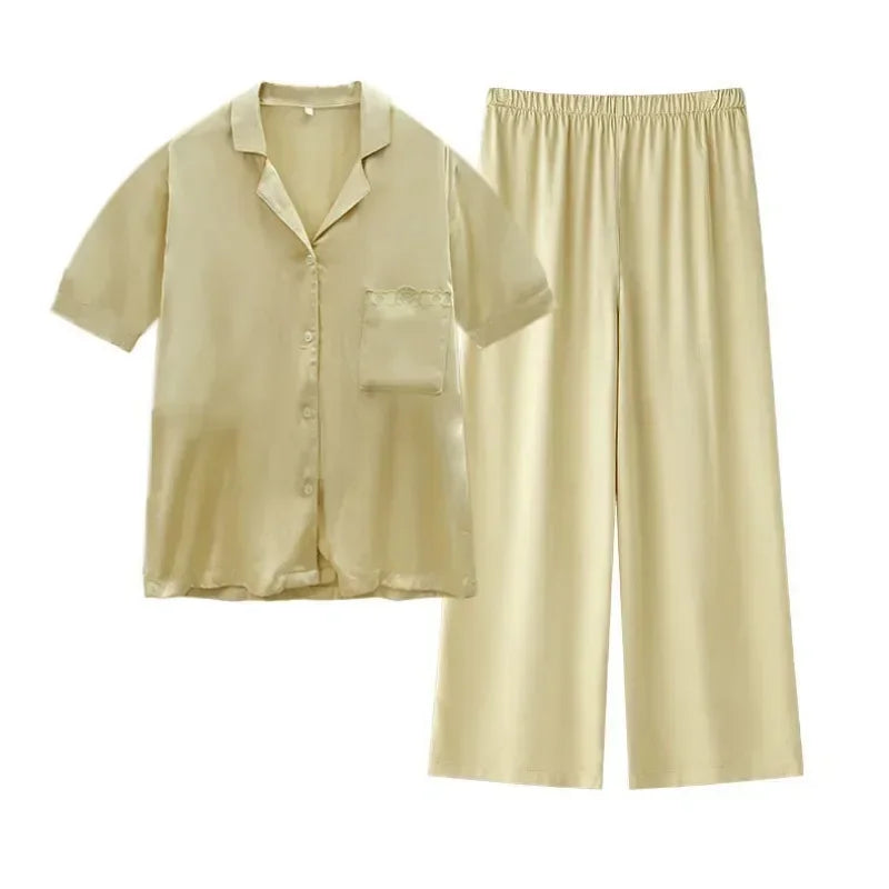 Women's Cotton Satin Embroidery Pyjama Set