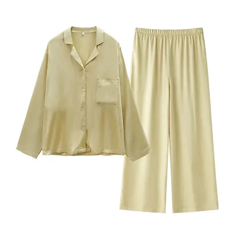 Women's Cotton Satin Embroidery Pyjama Set