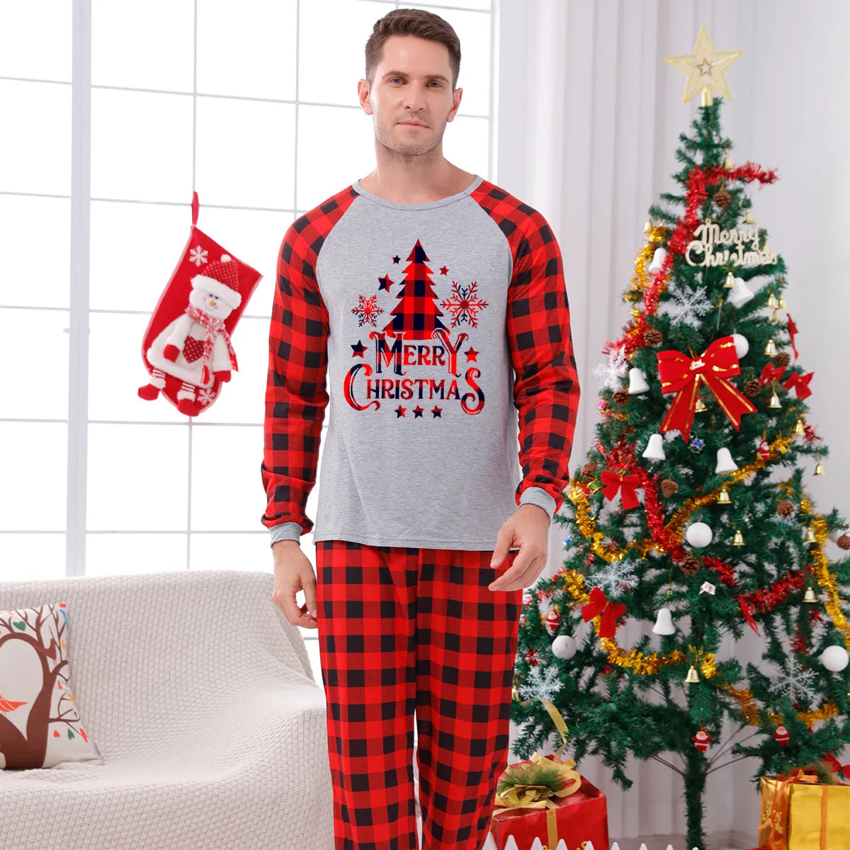 Matching Family Xmas Tree Print Pyjama Set