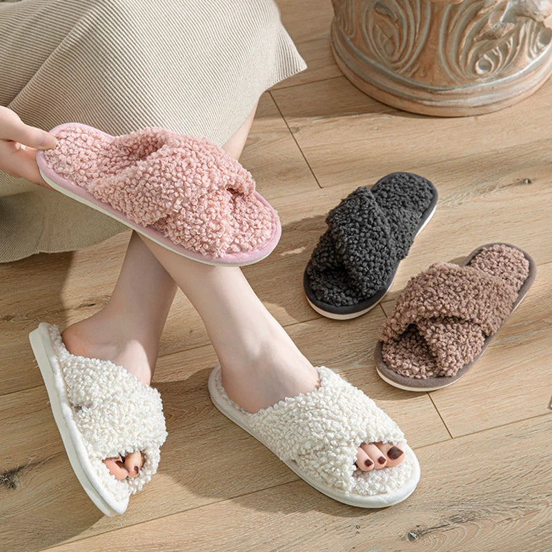 Cosy Women's Cross Strap Fuzzy Slippers