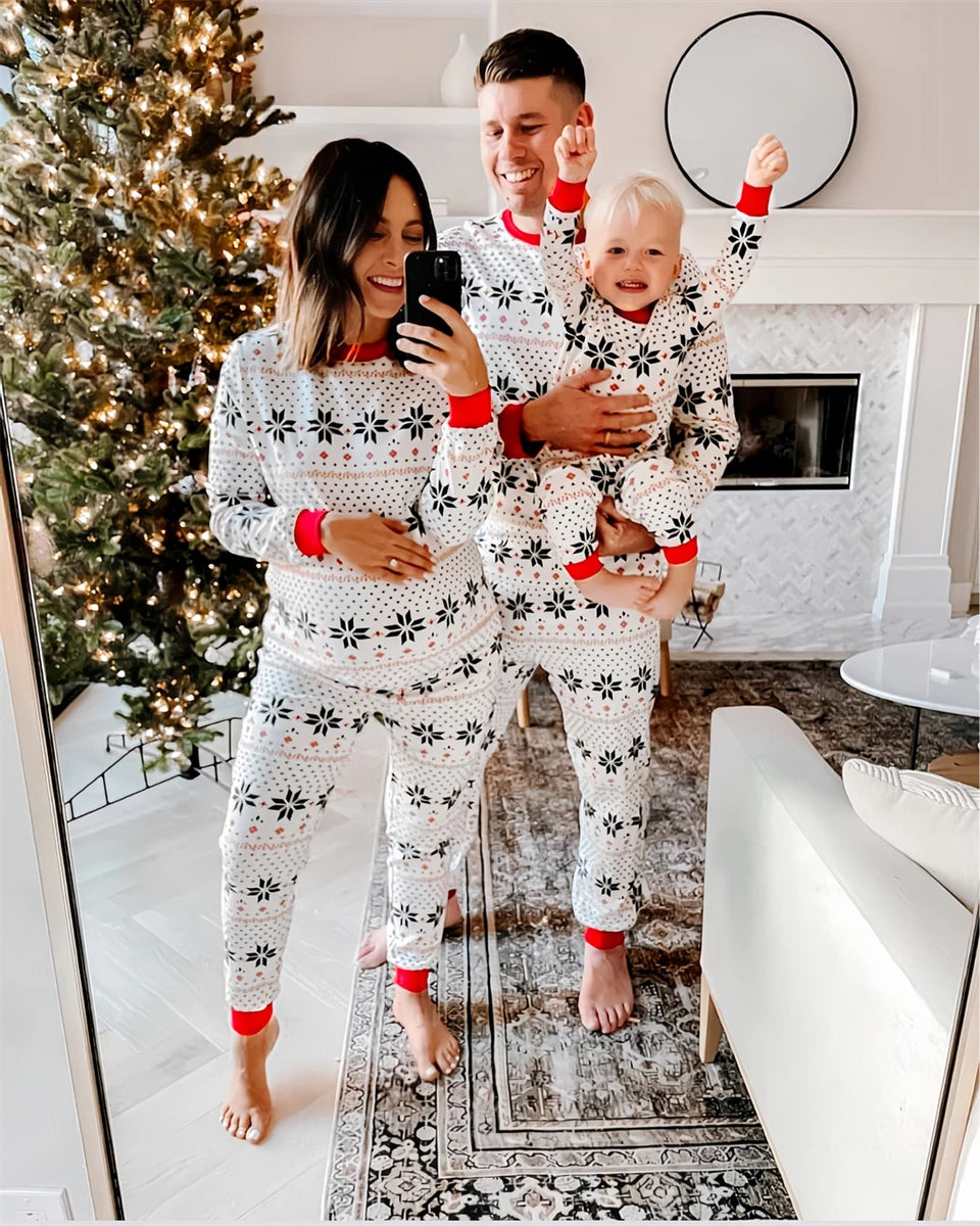 Grey Retro Print Christmas Pyjamas Set