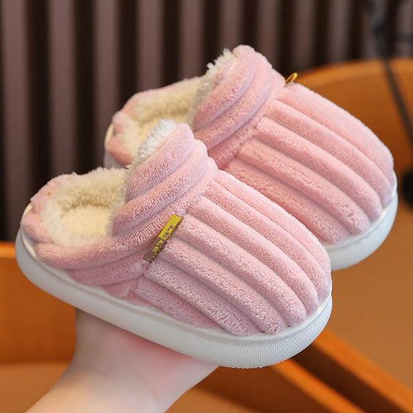 Kids Pink Plush Slide On Slippers