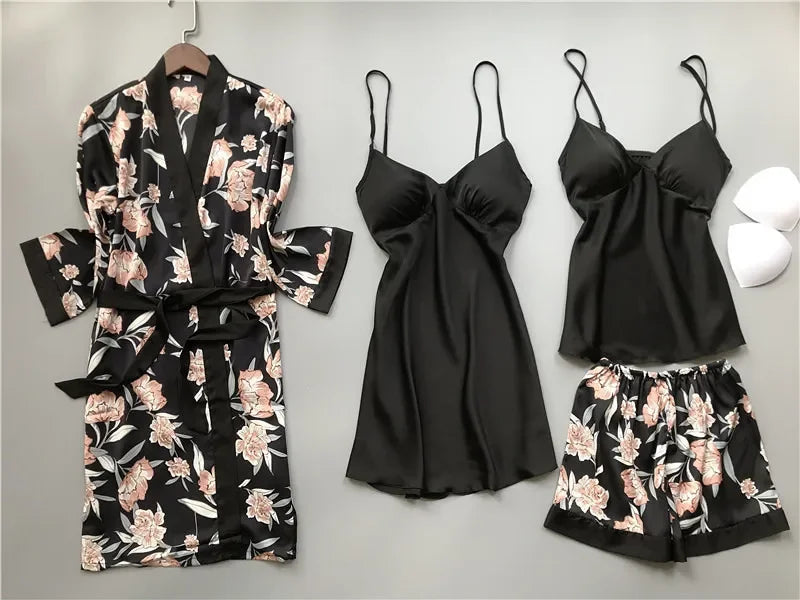 Women's Floral Silk Pyjama Shorts Set