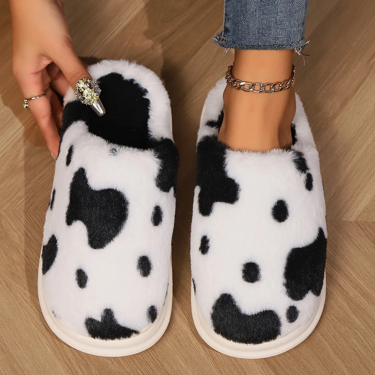 Women's Cow Print Slippers