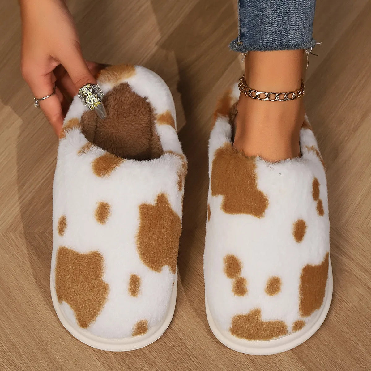 Women's Cow Print Slippers