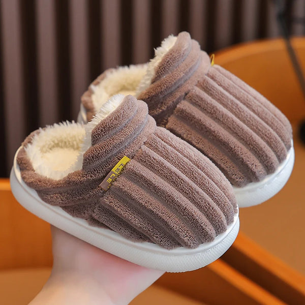 Kids Chocolate Plush Slide On Slippers