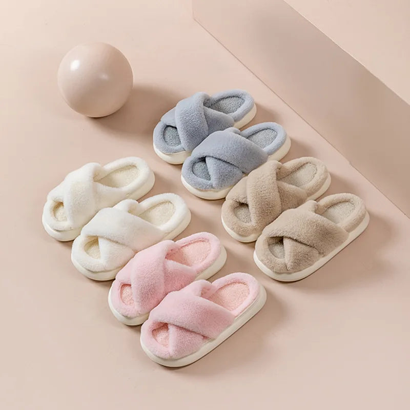 Women's Fluffy Criss Cross Slippers