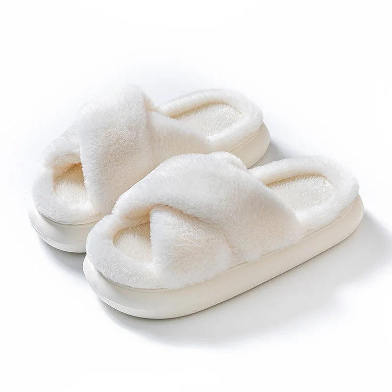 Women's Fluffy Criss Cross Slippers