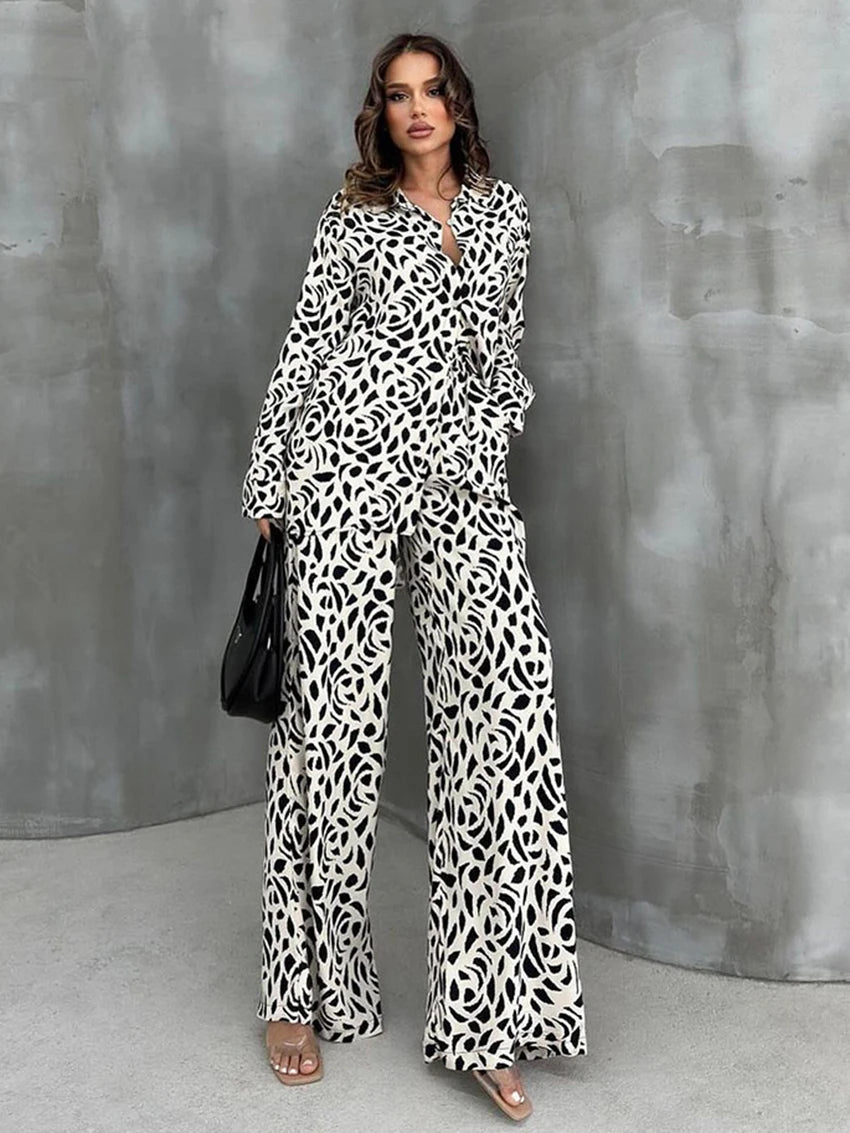 Women's Black & White Spot Pyjama Set